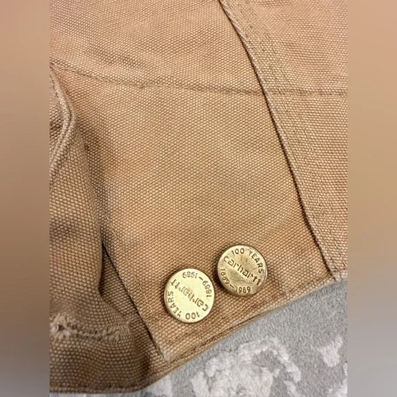 Vintage Carhartt Tan Cropped Jacket with Brown Collar made from a jumpsuit. - Picture 4 of 8